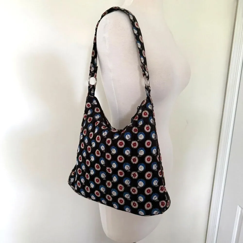 Vera Bradley Retired Night Owl Brown Black Quilted Cotton Hobo Shoulder Bag